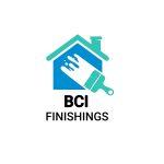 Animated picture of a blue house with a green rood and chimney, and a big paint brush in front of it with white paint on the bristles.Below this, is written BCI finishings